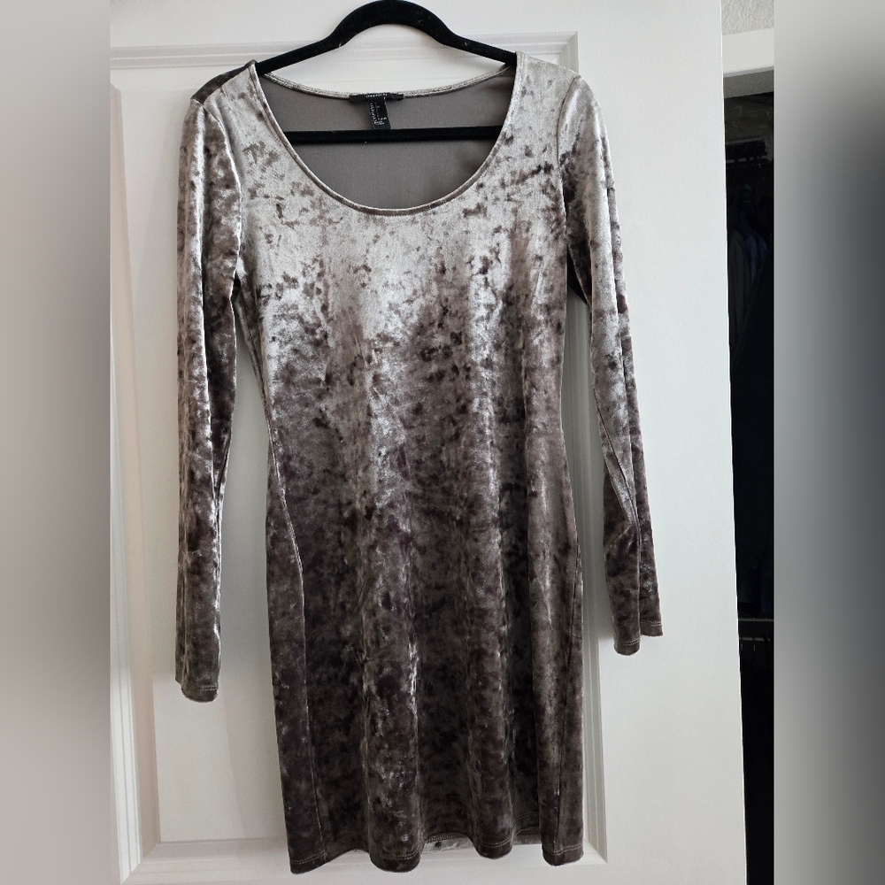 Forever 21 Shimmering Mossy Green Long Sleeve Dress